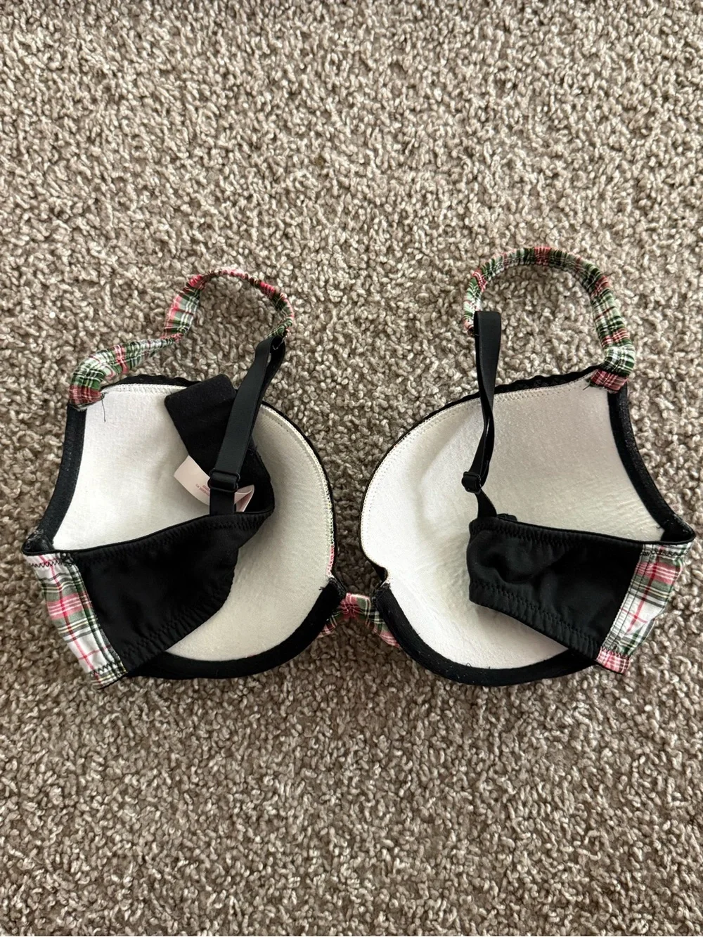 Victoria’s Secret 34D Plaid Tartan Plunge Bra Black Preppy Academia Y2K